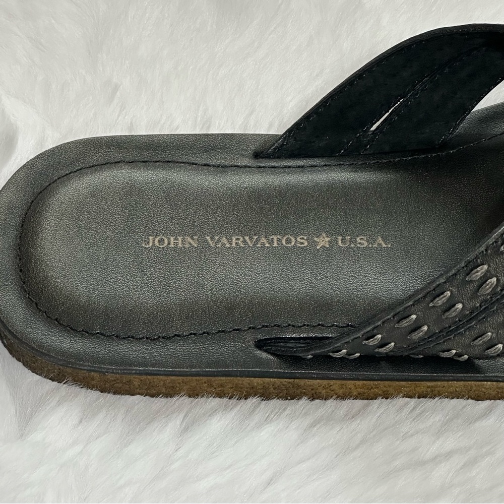John Varvatos Thong Sandals Star USA Tobago Stitched Leather Slip Ons Slides Box - Picture 10 of 15